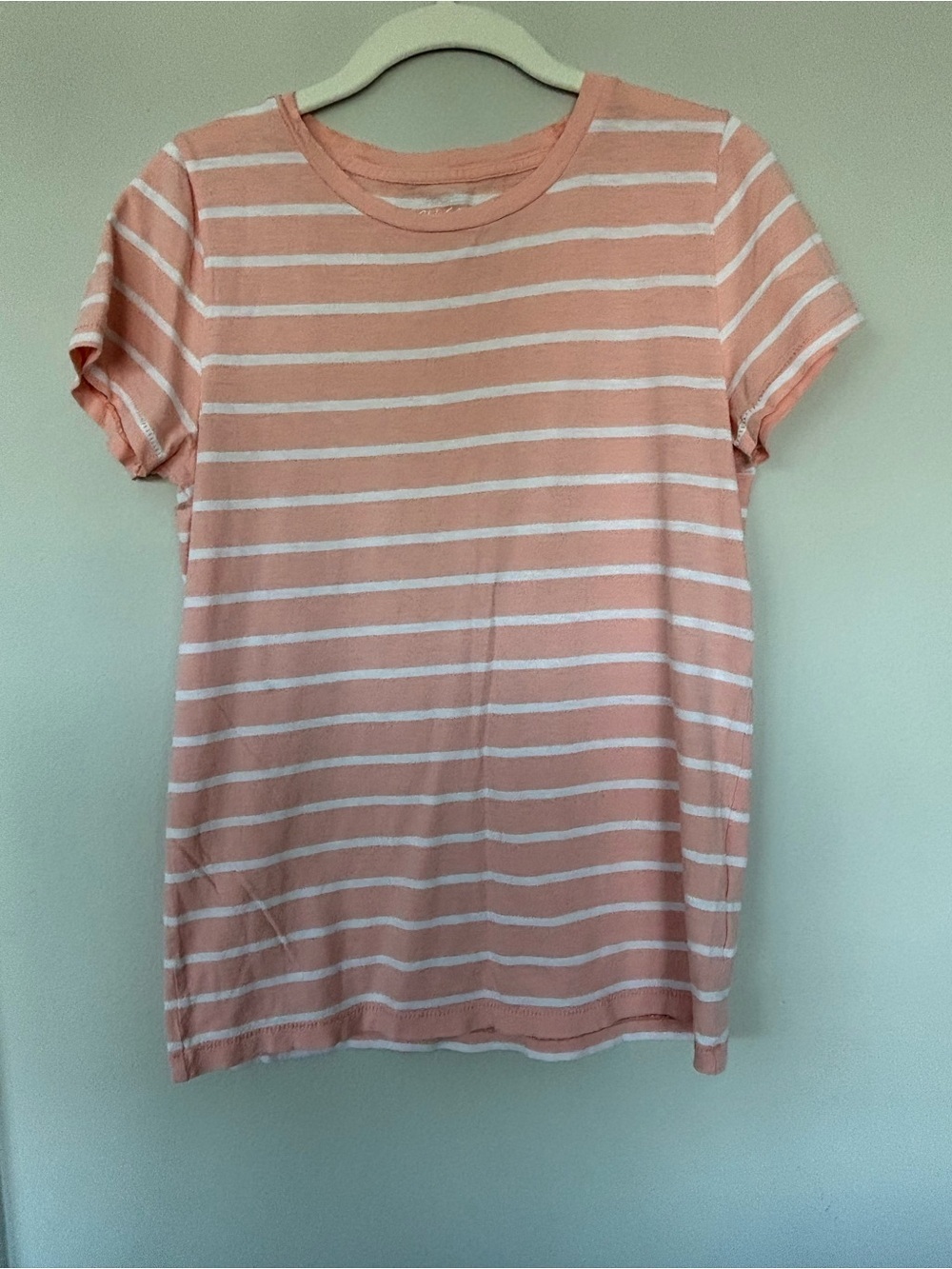 J. Crew Peach and White Striped Slub Cotton Tee - Crew Neck - Picture 2 of 4